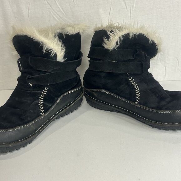 Sorel Womens Tootega Faux Fur Black Suede Round Toe Ankle Winter Boots Size 8.5 - Picture 3 of 7